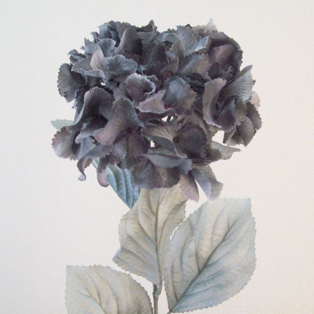 Artificial Hydrangeas Grey with Grey Leaves 71cm Artificial Flowers